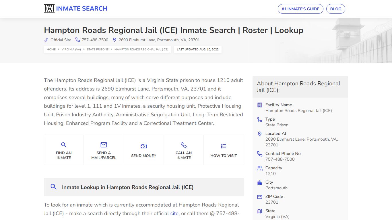 Hampton Roads Regional Jail (ICE) Inmate Search | Roster ...